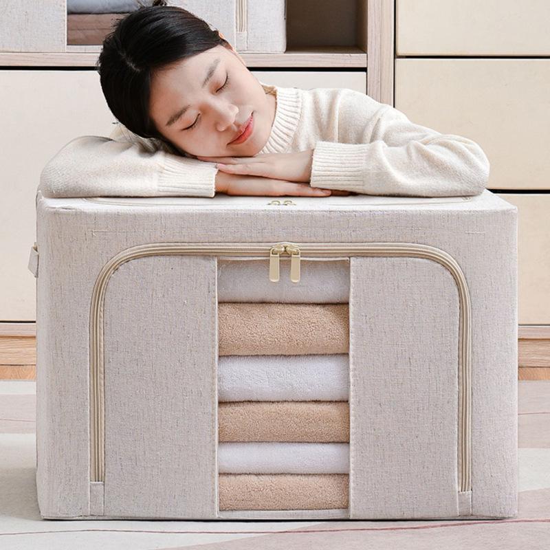 Tianshan Cotton & Linen Foldable Storage Box with Thick Steel Frame