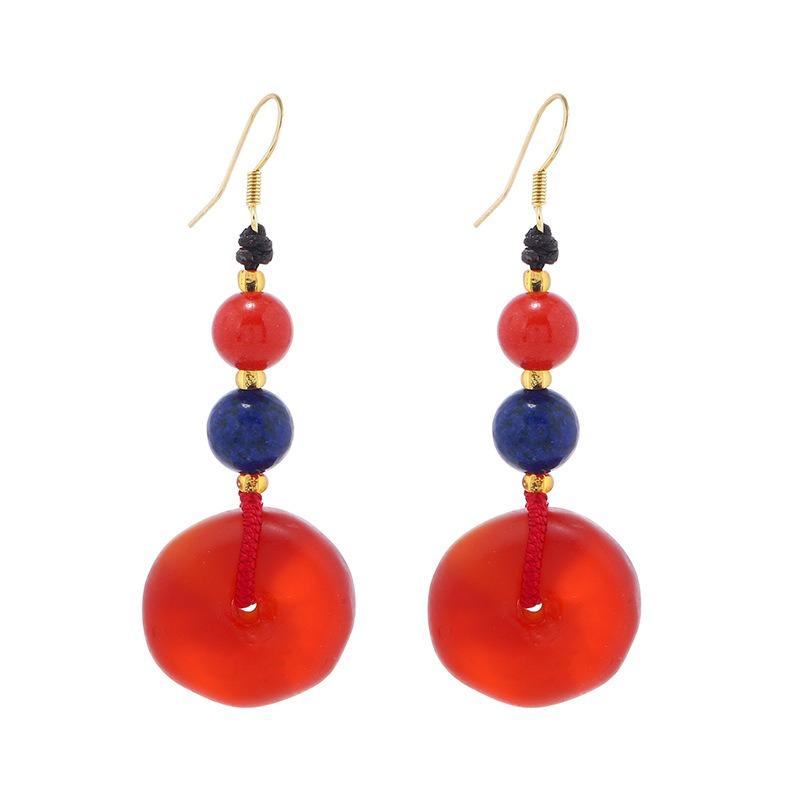 Niche design beeswax earrings retro long literary temperament women's antique cheongsam simple Tibetan earrings