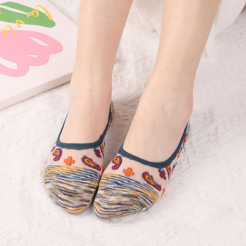 

Женские весенне-летние новые носки-следки из стекла и хлопка 1 pair зелёный