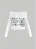 Autumn/Winter Slim Fit Ribbed Long Sleeve Top with Letter Print for Women