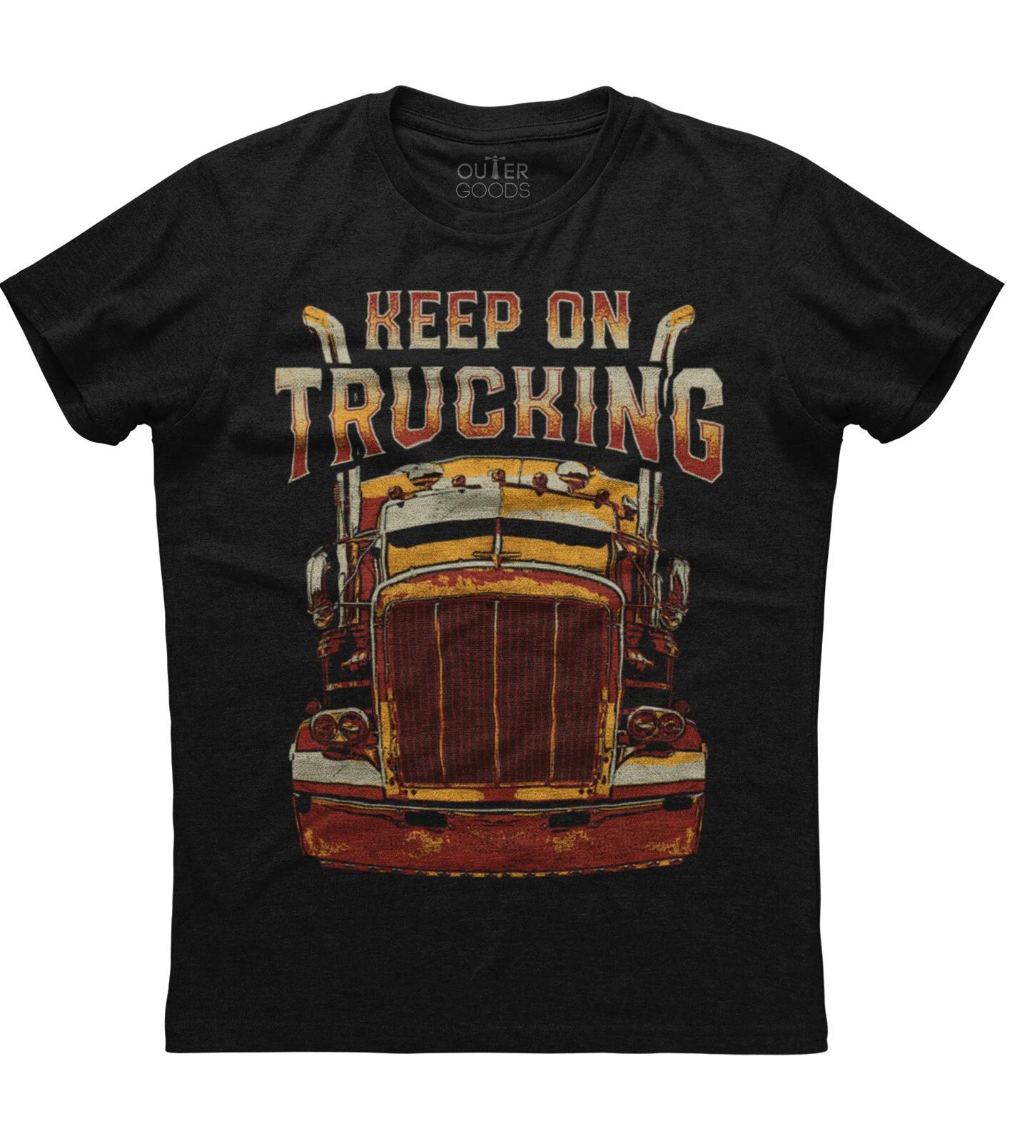 Keep On Trucking Truck Printed Mens Short Sleeve New Cotton Black T-shirt S