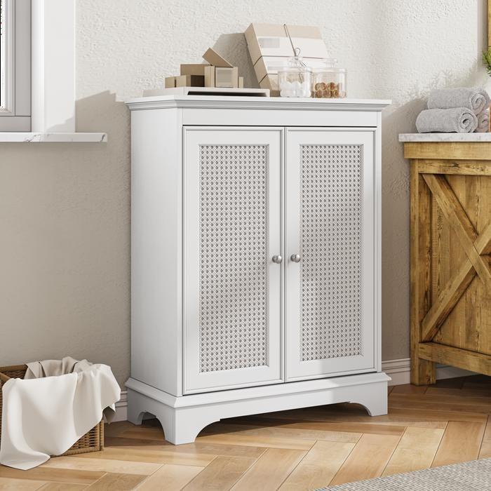 Meuble de salle de bain - MUVOE - Armoire blanche - Espace de rangement - Étagères réglables - Design bohémien