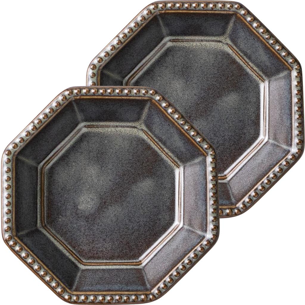 Minoru Pottery Mino Ware Amy 85 Octagonal Plate, Silver Metallic, Set of 2