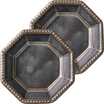 Minoru Pottery Mino Ware Amy 85 Octagonal Plate, Silver Metallic, Set of 2