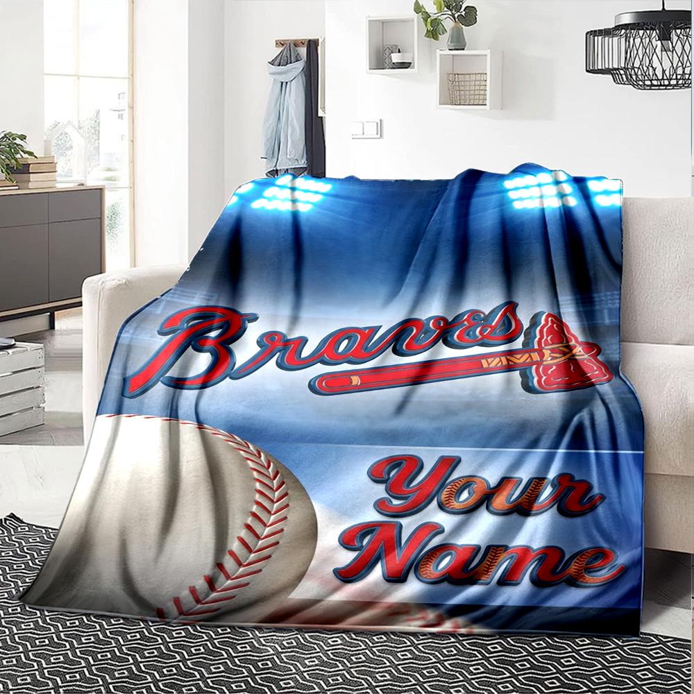 Name Custom Atlanta Braves Print Flannel Blanket High Quality Warm Comfortable Cover for All Seasons Perfect for Gifts Home Decor