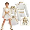 Dívčí kostým rytířského generála Cosplay Bílo-zlatý outfit Dlouhý rukáv Top a sukně Sada Pro Halloween Karneval Tematickou párty