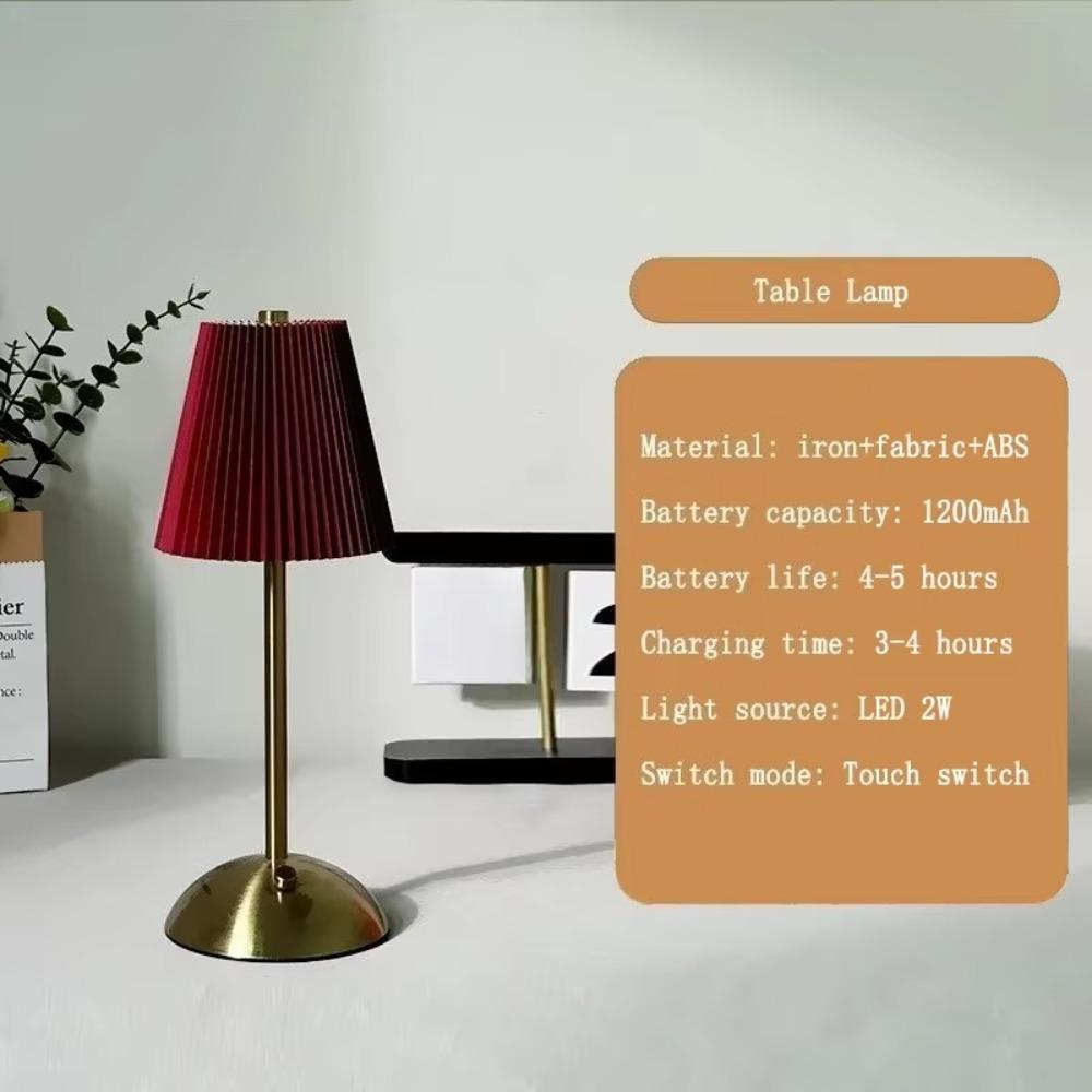 Creative LED Pleated Fabric Lampshade Bedroom Bedside Lamp USB Charging Model Touch Night Light Living Room Small Table Lamp