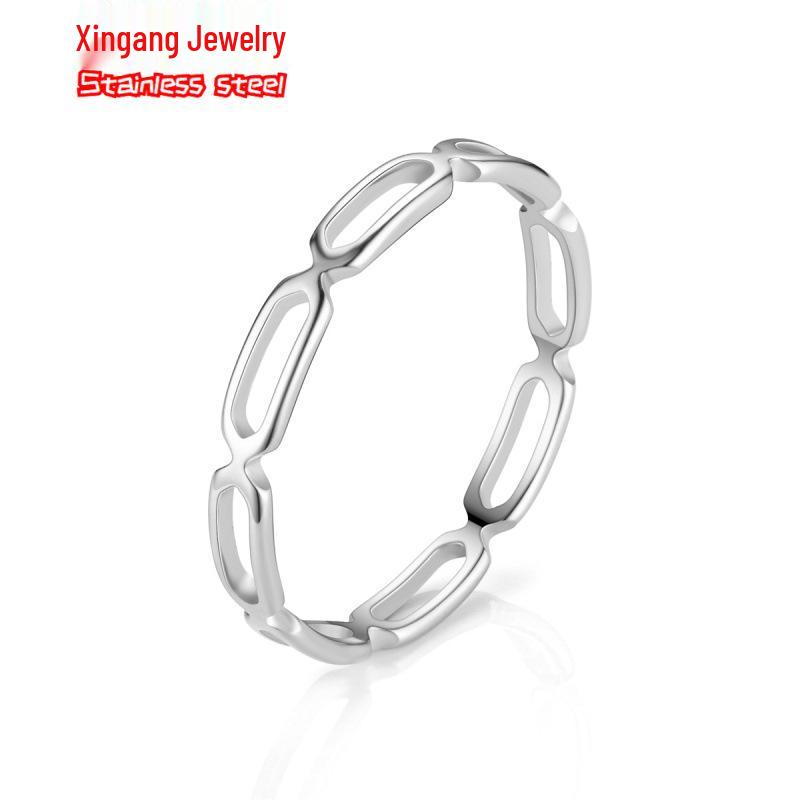 Women's 18K Rose Gold Titanium Steel Tricolor Cutout Ring