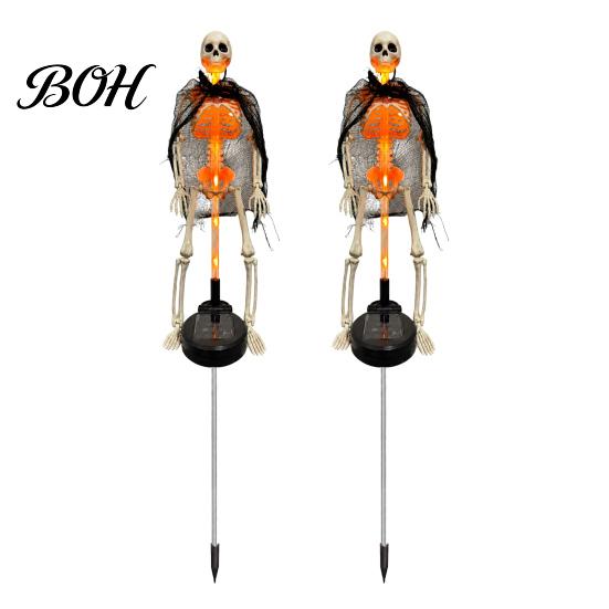 Halloween Party Supplies 2Pcs Solar Skeleton Yard Stake, LED Garden Lights, Waterproof Wireless Stakes Realistic Skull Figurines for Outdoor