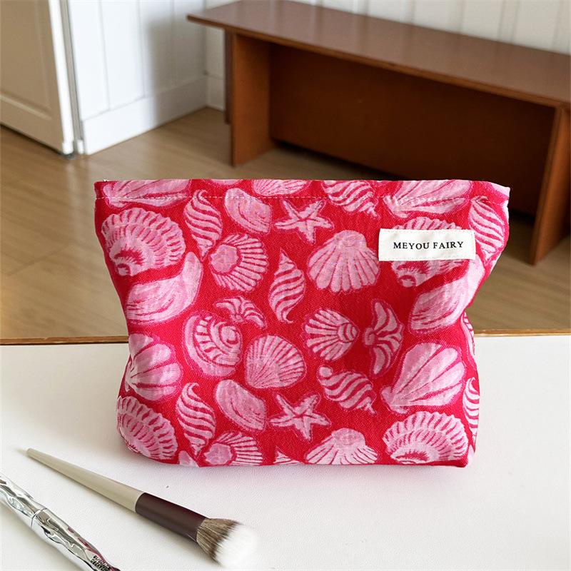 French Niche Makeup Bag with Large Capacity and High Appearance Quality Women's Hand-held Bag for Travel Storage Fabric Toilet