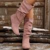 Autumn Winter Pink Mid Calf Boots Women 2025 Fashion Faux Suede Pleated Boots Woman Plus Size 36-42 Flat Heel Long Botas Mujer