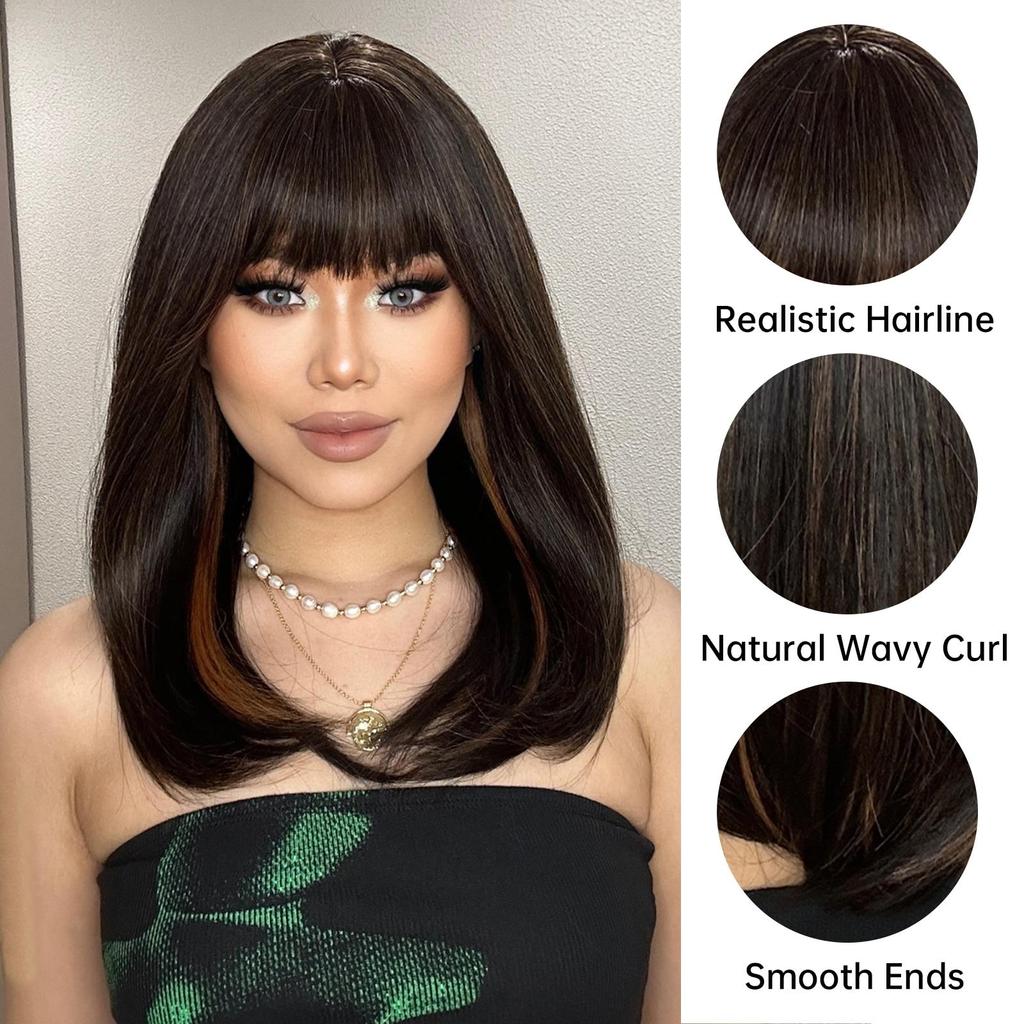 HAIRCUBE Černohnědá Smíšená blondýnka Syntetické paruky pro ženy Dlouhé rovné hnědé paruky s ofinou Párty Denně Umělé vlasy