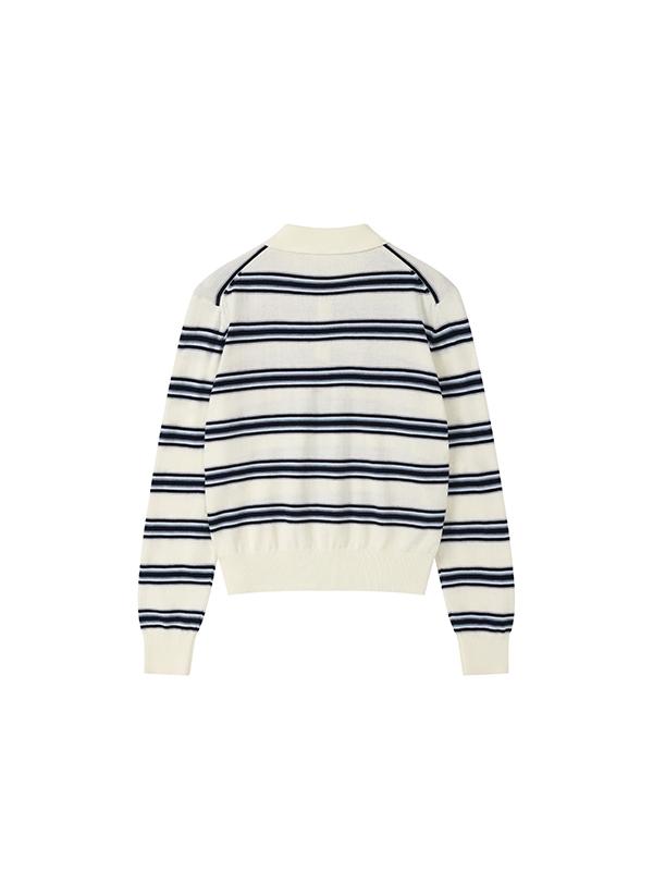 KIRSH Striped Collared Knit Top [Ivory]
