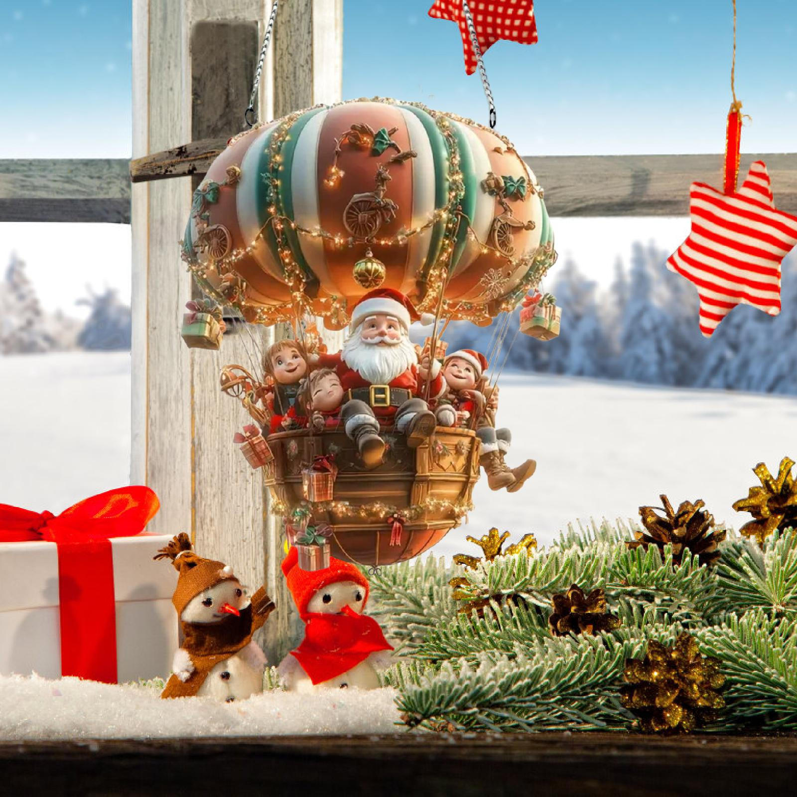 

Christmas Air Balloon Santa Hanging Ornament 20x20cm Accent 2D Flat Holiday Room Patio Dining Style B