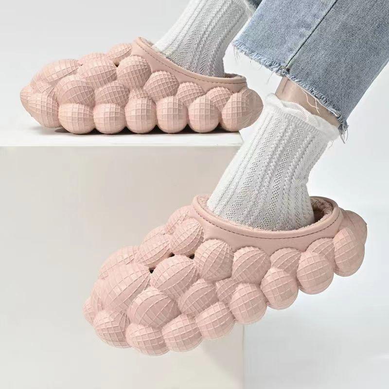 Határokon átnyúló Csúszásmentes Meleg Licsi Pamut Papucs - Vízálló Szőlő Mogyoró Buborék Dizájn