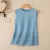 ZANZEA Women Lace Crochet Splice Summer Casual Rpund Neck Sleeveless Tank Tops