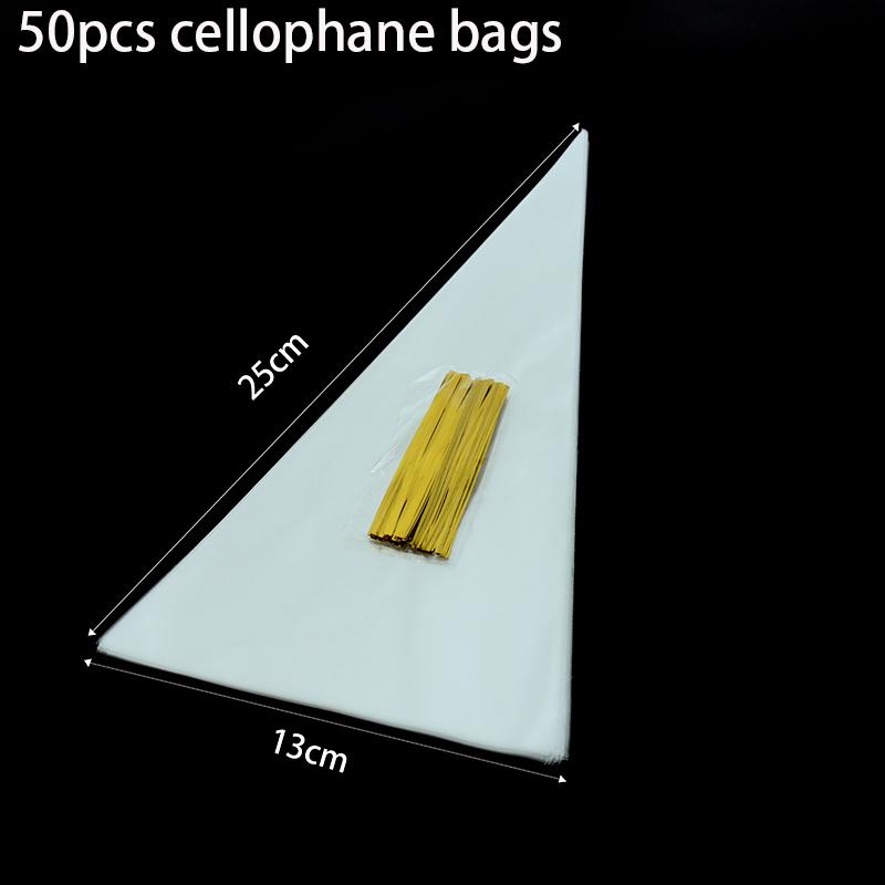 50pcs Clear Cellophane Candy Cone Cookie Biscuit Packaging Bag For DIY Wedding Birthday Party Favors Halloween Christmas Treats