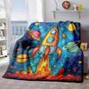 2026 New Arrivals Colorful Space Rocket and Planet Throw Blanket Soft Fuzzy 280GSM Flannel, Vibrant Galaxy Design for Couch, Sofa, Ideal for Youngster