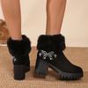 Fashion Chunky Platform High Heel Furry Ankle Boots Women 2025 Winter Non Slip Thick Bottom Suede Snow Boots Butterfly Embroidery Shoes