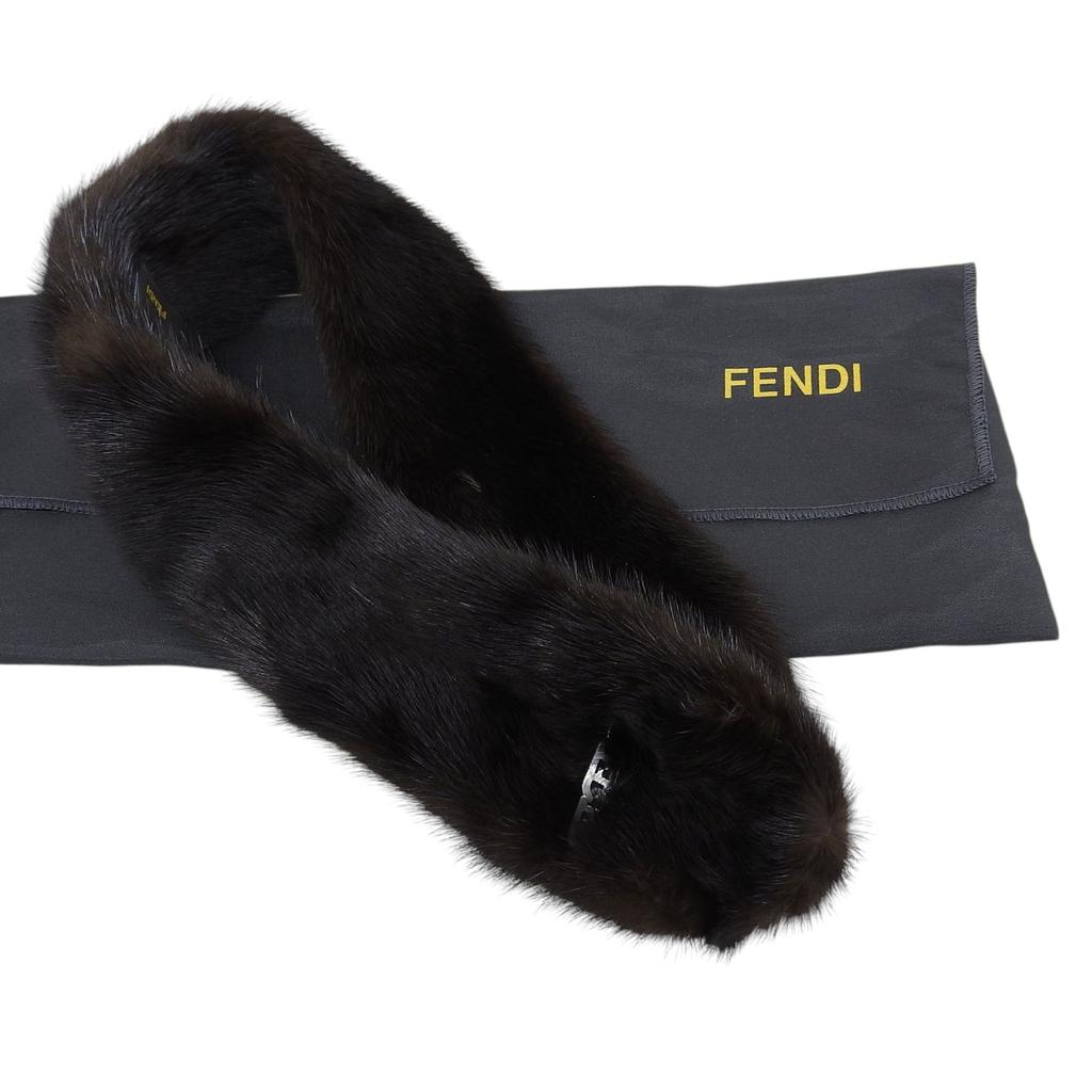 Fendi Shawl Logo Metal Tippet Dark Brown Mink MINK Women Used