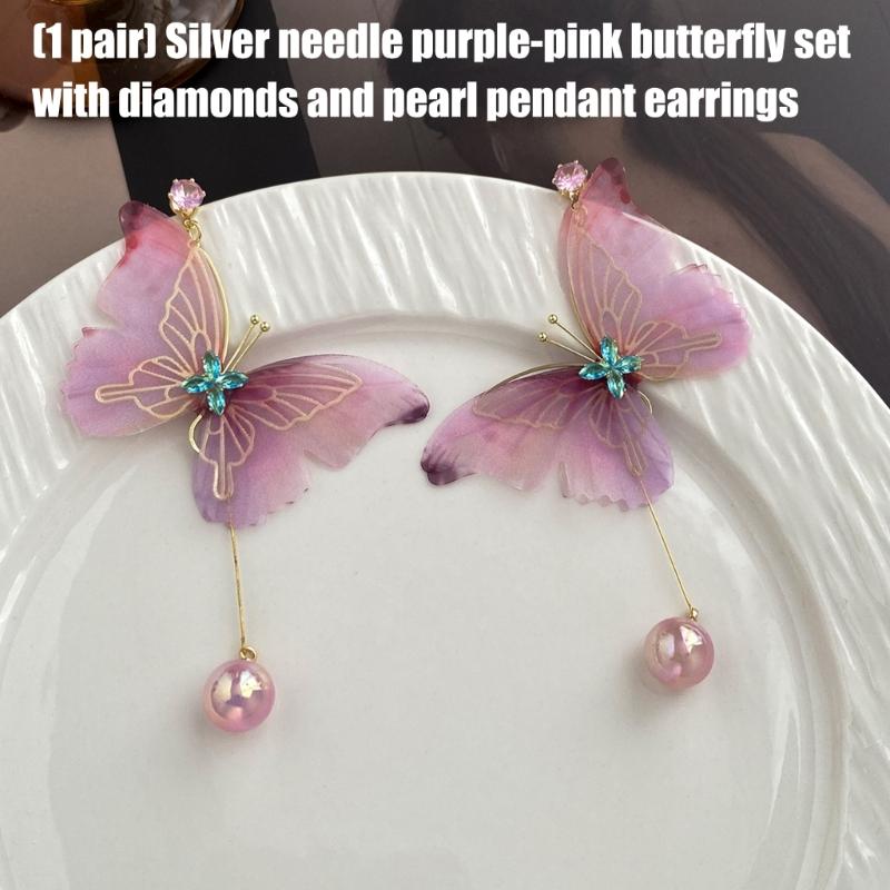 Sparkling Butterfly Drop Earrings Pendant Alloy Jewelry For