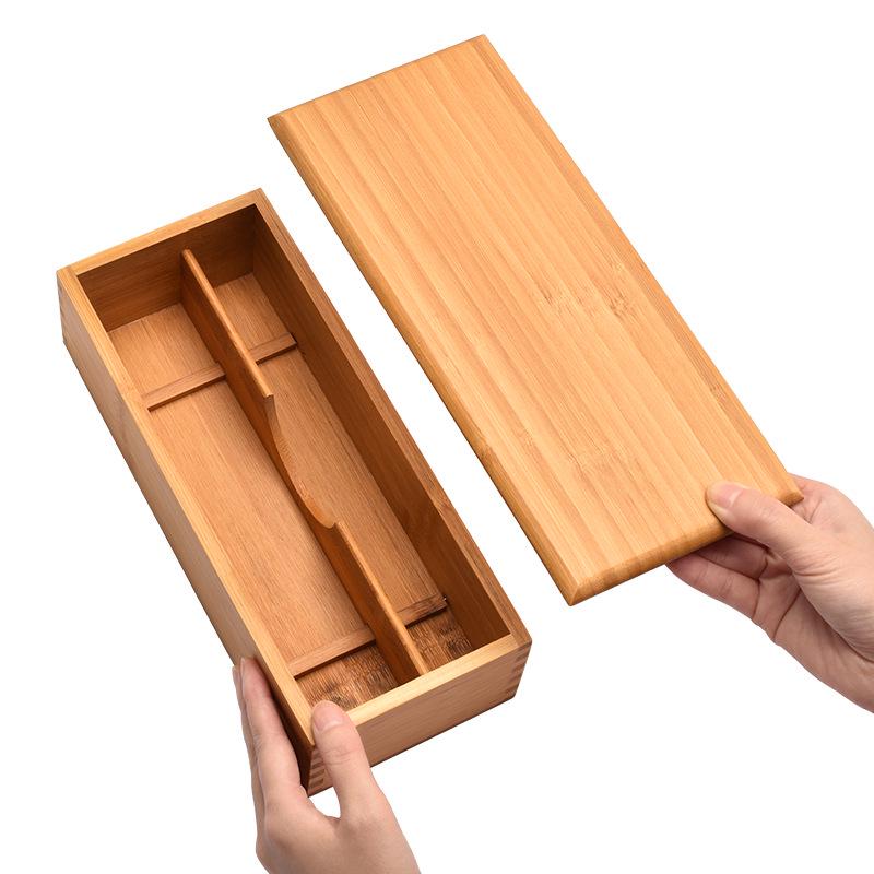Engraved Tableware Storage Box with Cover: Japanese Chopstick, Spoon, and Fork Compartment