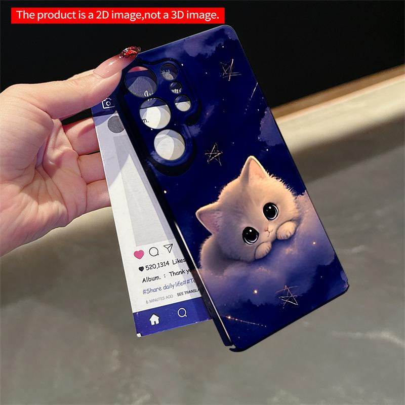 2DFlat Samsung phone case Whimsical Kitten on Clouds Under Starry Sky Applicable to Galaxy S23 S24 S25ULTRA S26 A12 A14 A15 A16 A54 A55