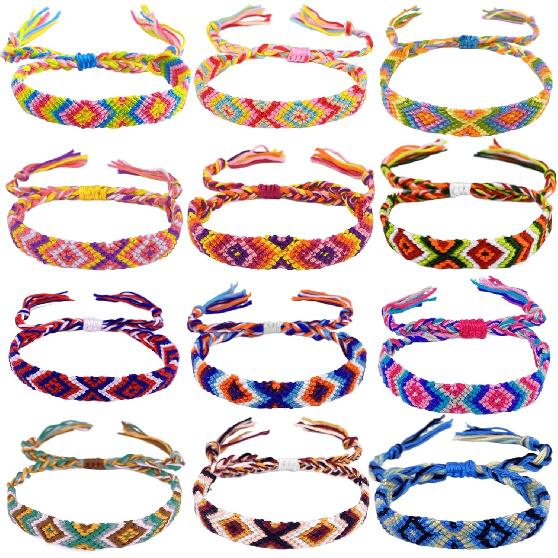 Woven Friendship Bracelets for Kids Girls Wowen, 12 Pack Handmade Adjustable Friendship Bracelet with Knot, Multicolor Braided Bracelets for End of