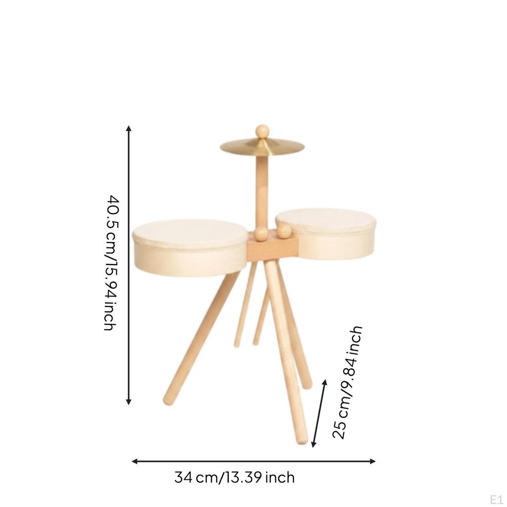 Wooden Drum Toy Wood Finish Young Child Kit Tripod Stand Infant Musical Instrument Set for