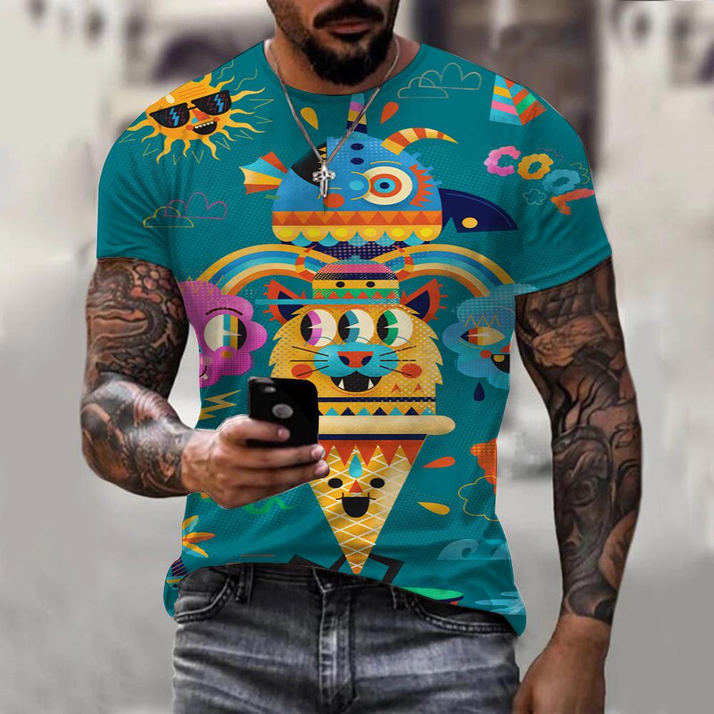 3D Digital Printing T-Shirt Teen Men's Short Sleeve Top Versatile Breathable