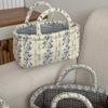 Quilted Handbag with Built-in Handle Vine Pattern Compact Size Foldable Plant Pot Organizer Cosmetics
