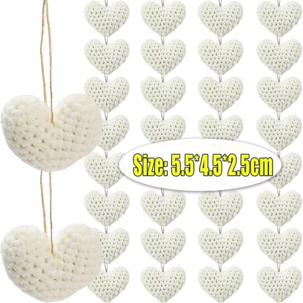 

10PCS Heart-shaped Heart Pendant Knitted Love Ornament Clothing Accessory Bag Hanging білий