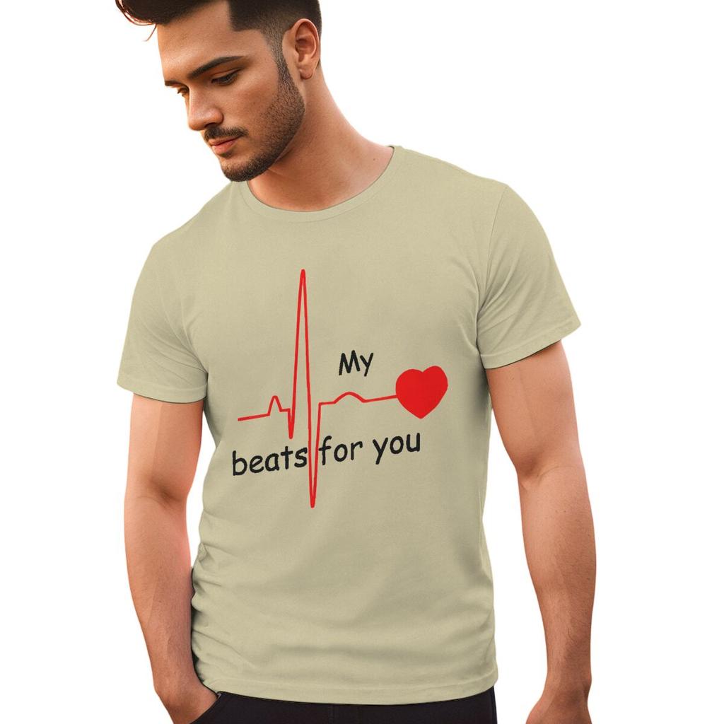 Couple Heart Beats for You Print T Shirt Causal Women Man Vintage Couples Matching Tshirt Short Sleeve Valentines Day Tees