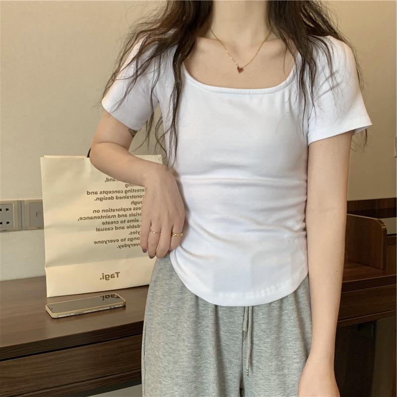 

Женский летний топ с нерегулярным коротким рукавом и облегающим силуэтом - Новый трендовый дизайн XL