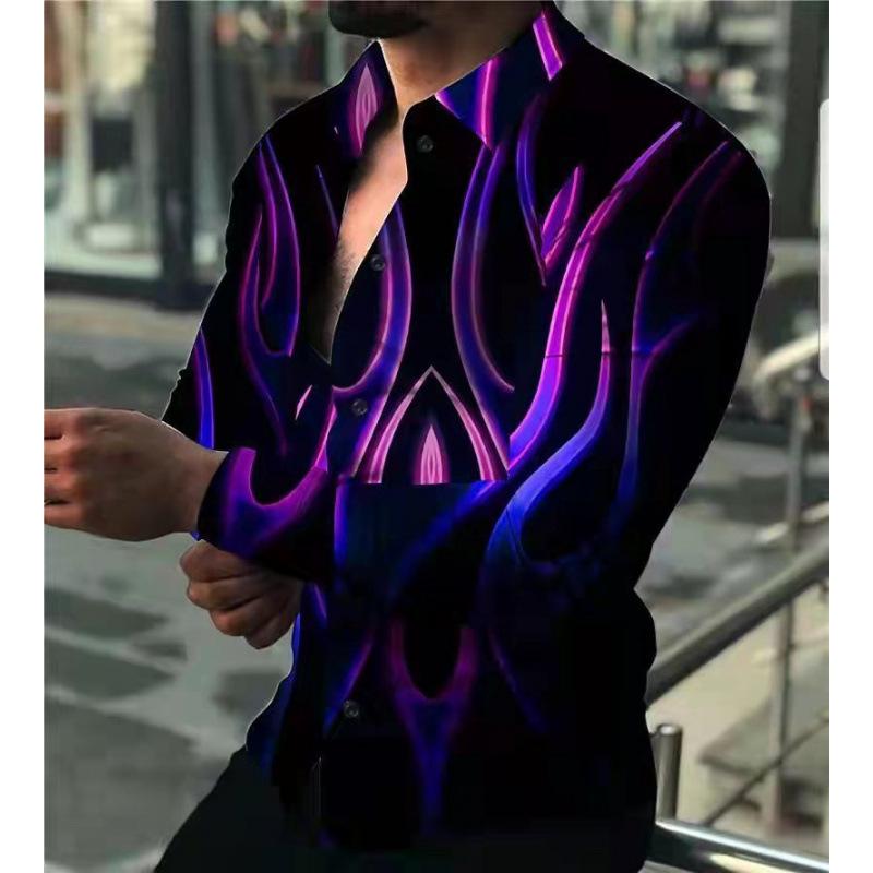 Men's Elegant 3D Printed Long Sleeve Shirts Turn Down Collar Party Casual Camisas Hombre Plus Size Streetwear Fashion Blouse