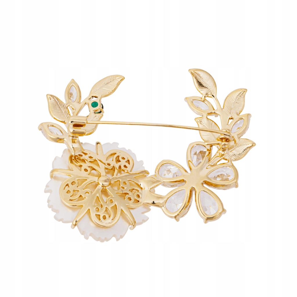 Elegant -Plated Pinets Brooch With Flowers And Cubic Zirconias