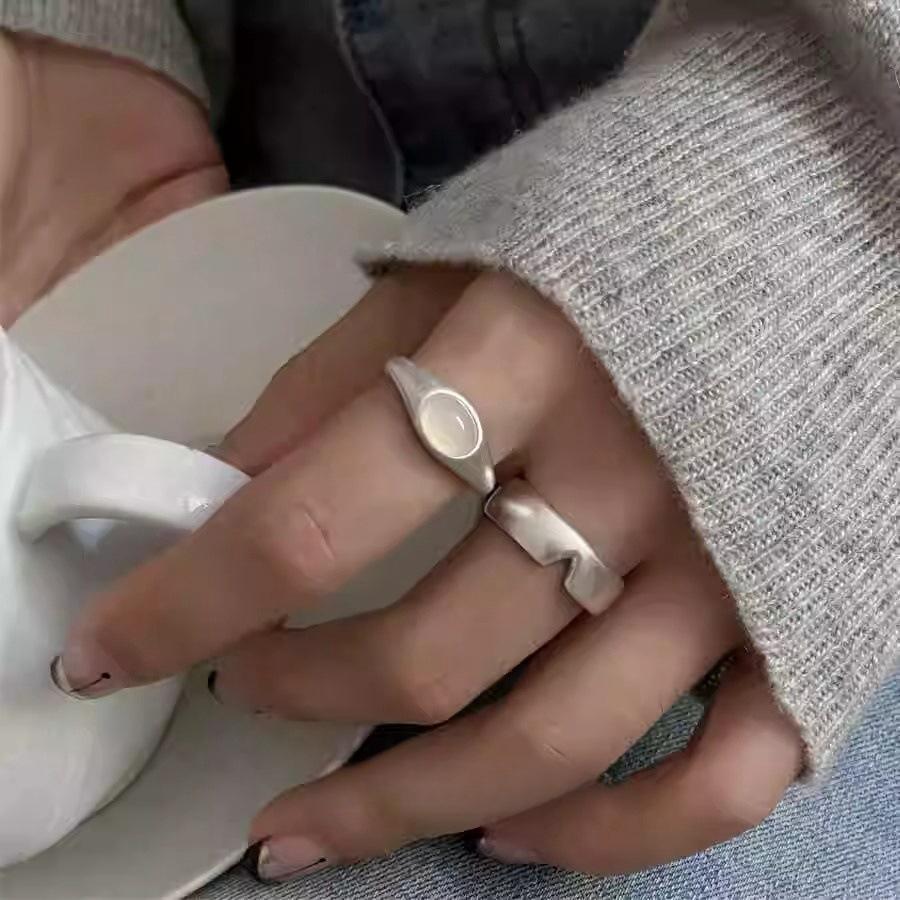 Korean Version of Moonlight Agate Ring, Women's Ins Index Finger Ring, Simple Matte Ring