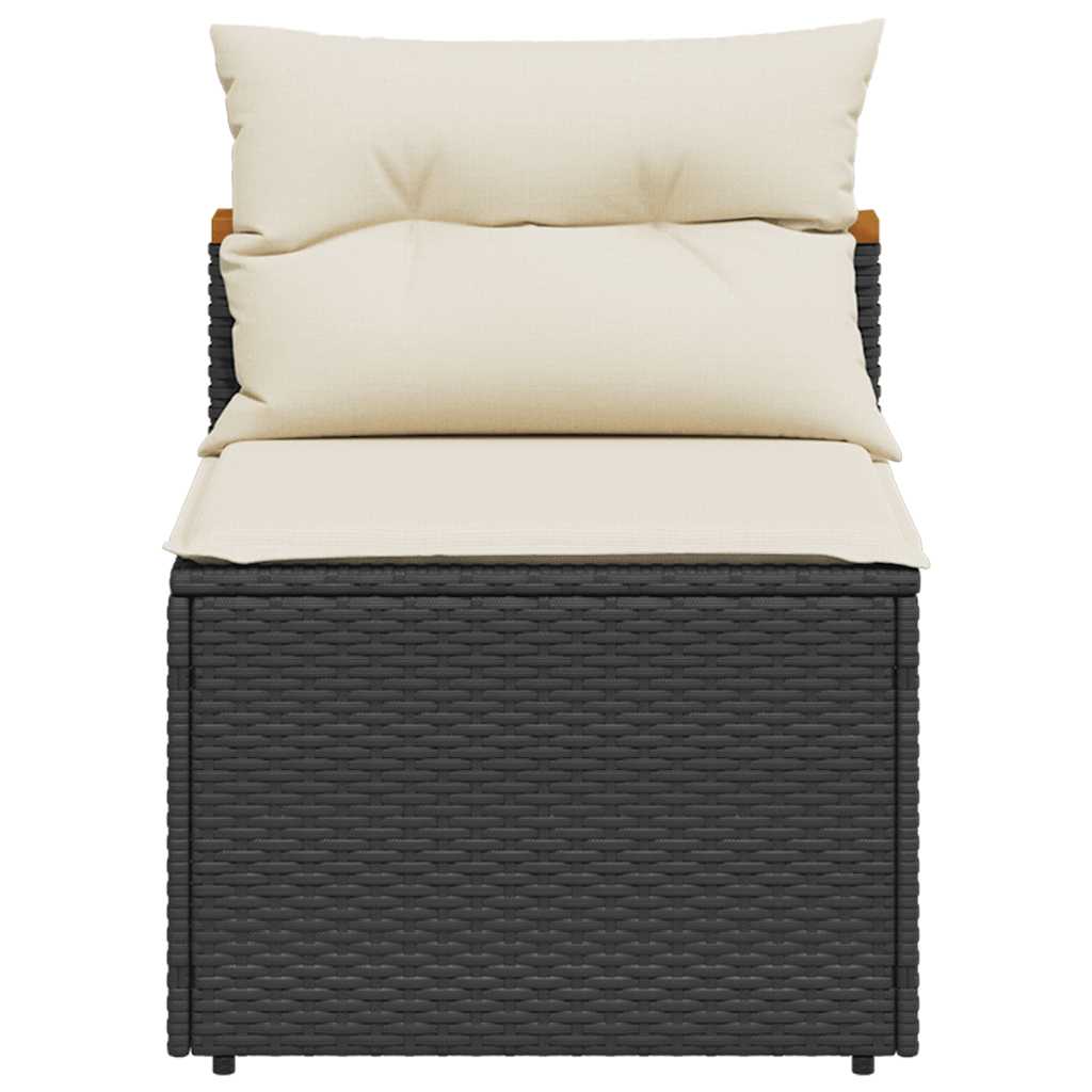 Garden Sofas Without Armrests with Cushions 2 pcs Black Poly Rattan