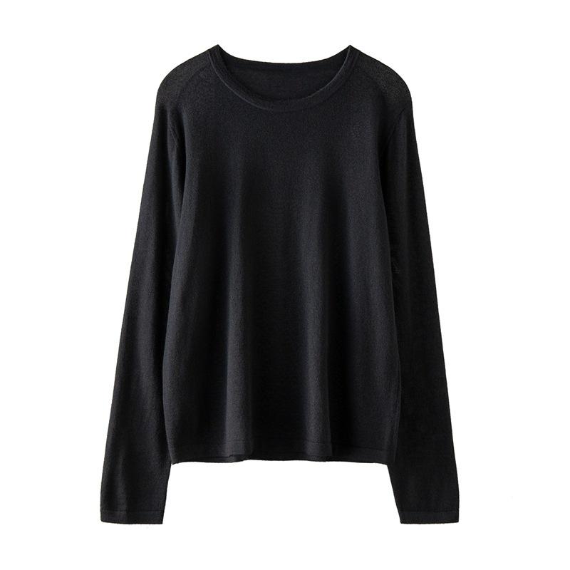 Yangzi Zhang Women's Versatile Fine Knit Wool Sweater - Loose Fit, Round Neck, Long Sleeve