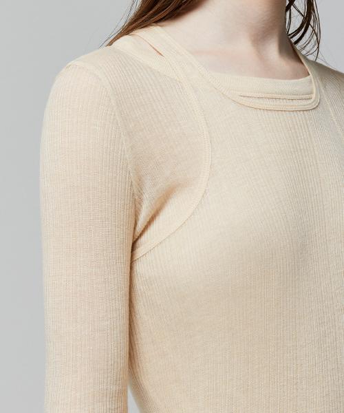 Lady Volume Cutting Halter Slim Knit Dress_Beige
