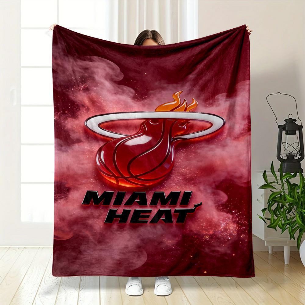 Miami Heat Logo with Fiery Basketball Design Flannel blanket for bedroom, living room, sofa, and nap sofas.