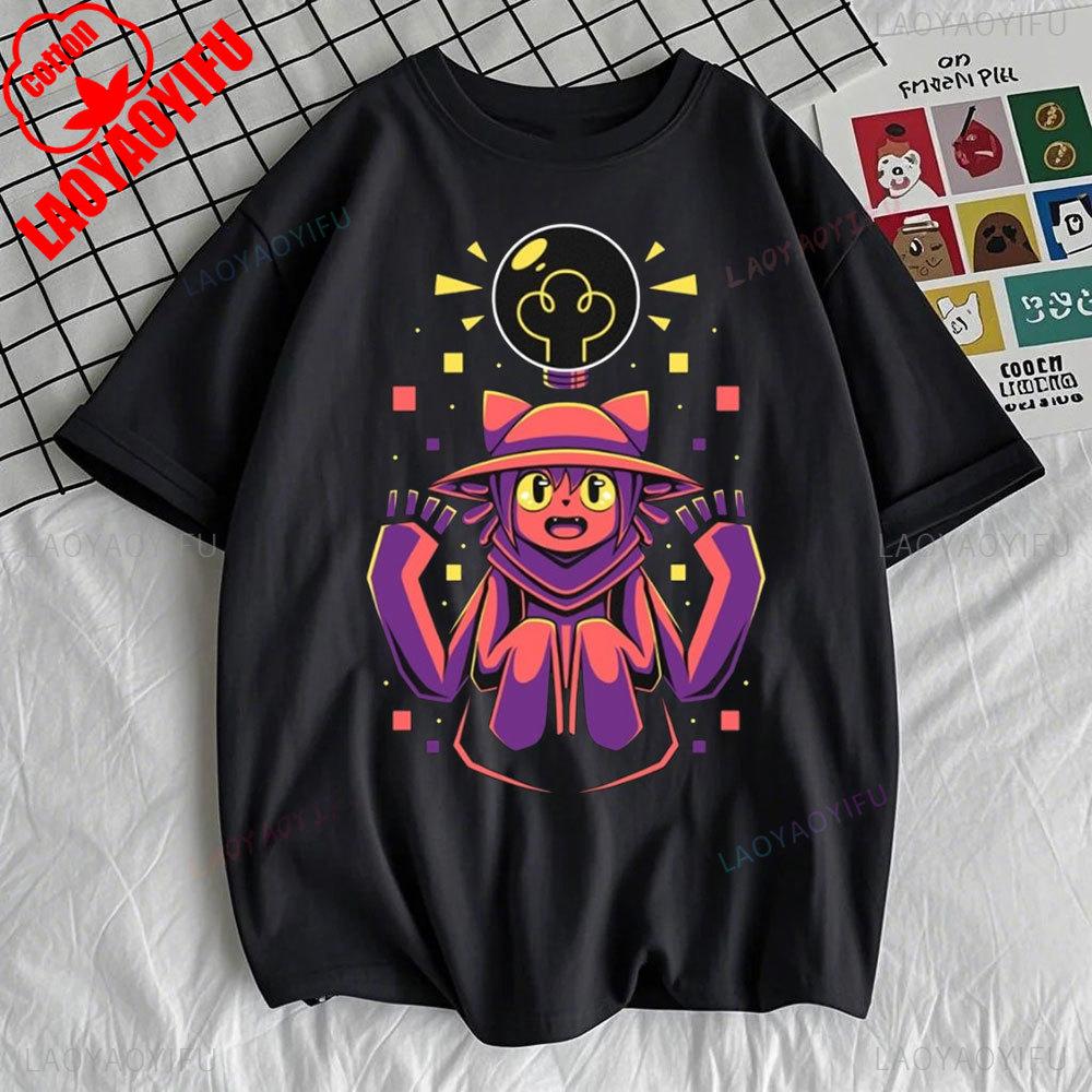 Cat Eyes T-shirt Oneshot Niko Cute Cat Video Game T-shirt Men Kawaii Cartoons Tees Men Clothing Hipster Short Sleeve