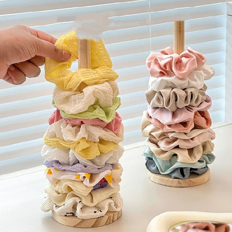 Elegant Wooden Hair Accessory Organiser Decorative Vertical Scrunchies Hair Bands Display Stand for Professional Use