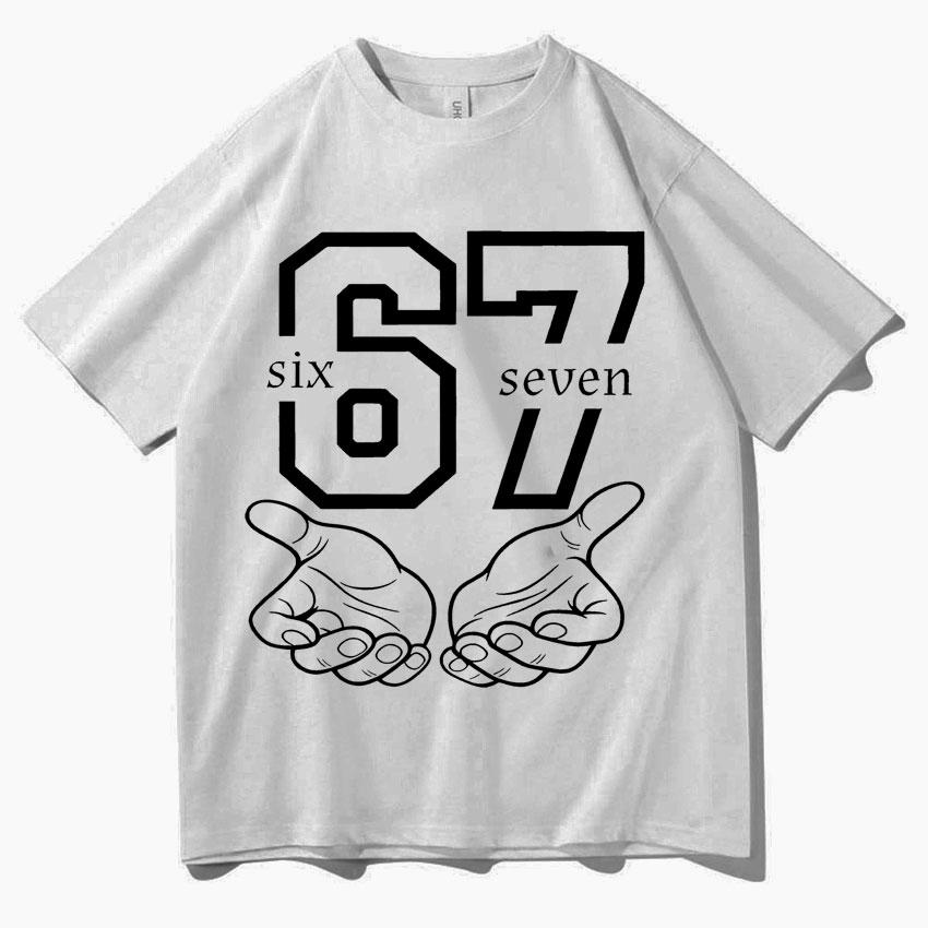 Funny 67 Hand Meme Number Print Men Women Short Sleeve Tee Shirt Fashion T-Shirts Round Neck Aesthetic Tops Hot Sale Streetwear