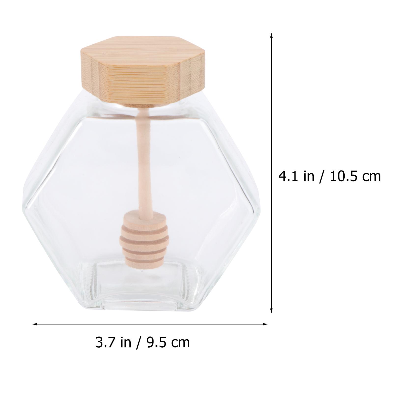 

220Ml Honey Pot Glass Jar Transparent Bee Honey Container with Wooden Lid and Drip-Slow Spiral Dipper Clear Jars for Kitchen