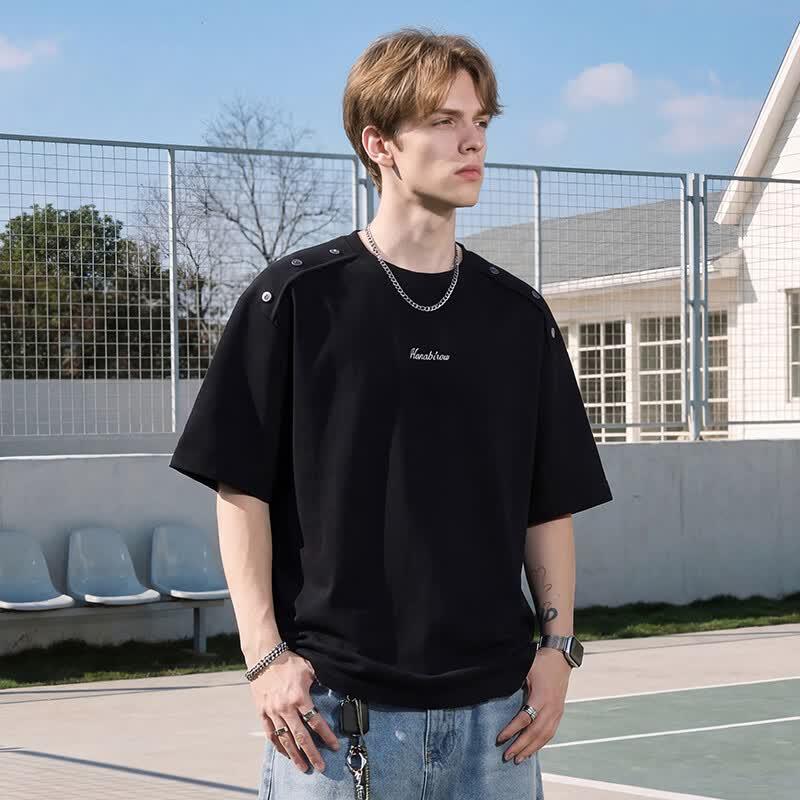 

MEDE Men s Metal Buckle Loose Fit Letter Print T-Shirt L
