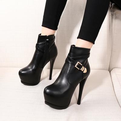 Winter New Fashionable Super High Heel Shoelaces Side Zipper Waterproof Table Short Boots Women's Boots Women's Single Shoes