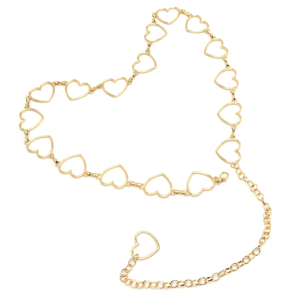 Waist Chain Belt Metal Shiny Rhinestones Golden Love No Allergies All Match Gold Chain Belt for Shorts Suits Shirts