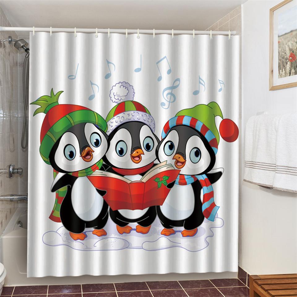 Cat Brushing Teeth Shower Curtain Bathroom Product Waterproof Durable Polyester Fabric Room Decoration cortinas With 12pcs Hooks