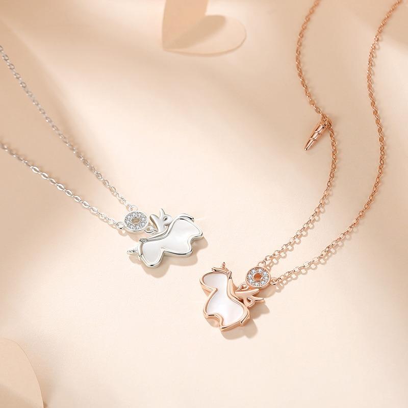 Cute Dreamy Unicorn Clavicle Necklace Sweet White Mother Of Pearl Jewelry For Women